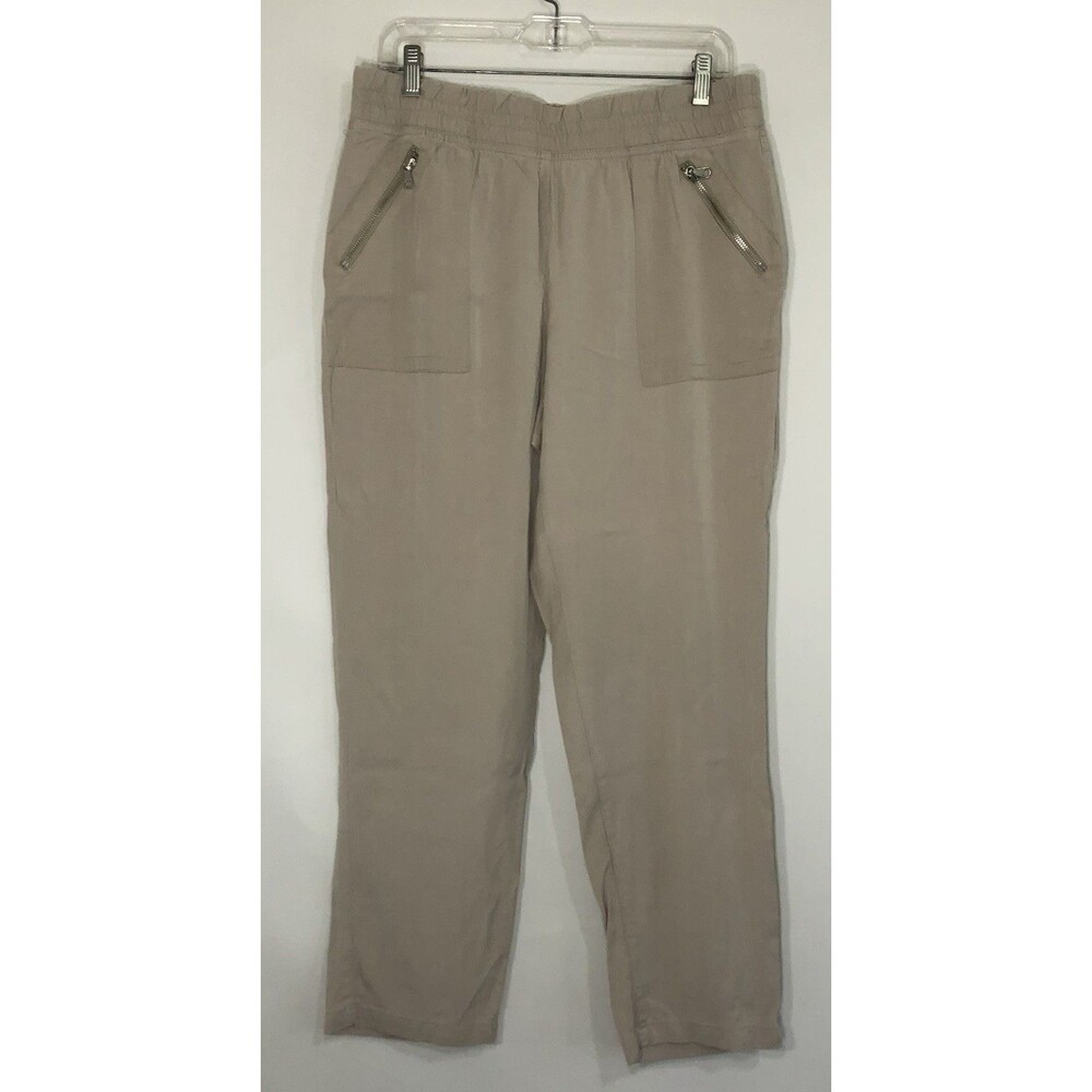 CHICOS Women's Pants Khaki Tan Lyocell Soft Zippered Pockets Elastic Waist 1.5